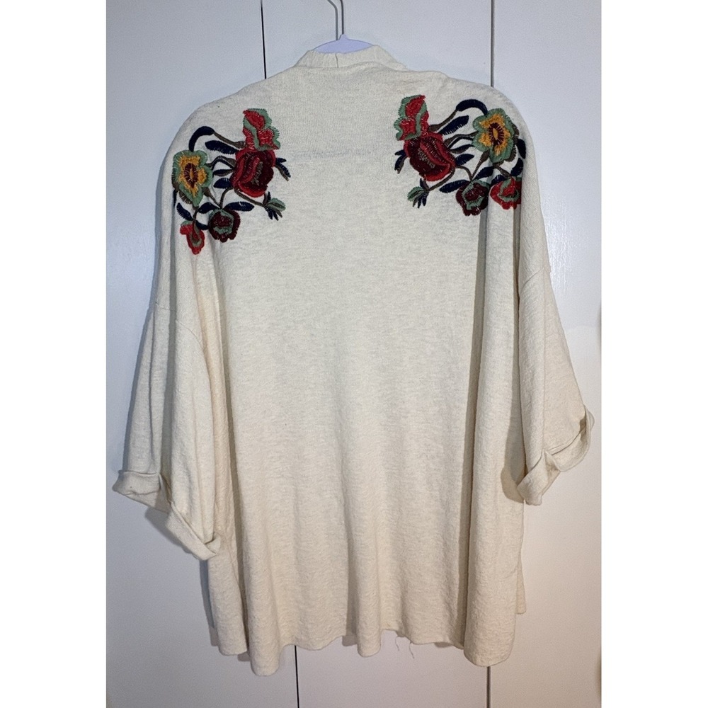 ZARA EMBROIDERED KIMONO Floral Ivory Cardigan M BOHO Chic Grandmacore Cottagecor - Picture 9 of 11